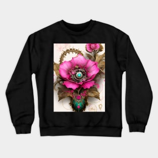 Steampunk Floral with Brilliant Green Crewneck Sweatshirt